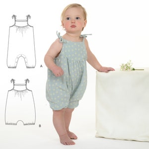 Baby Jumpsuit Sewing Pattern PDF – Nele Romper with Bows, Long or Short – DIY Baby Clothes Tutorial