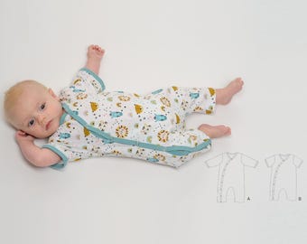 Patron de couture pour barboteuse bébé LEON – 2 en 1 manches longues et manches courtes avec boutons-pression (PDF) 0-4 ans