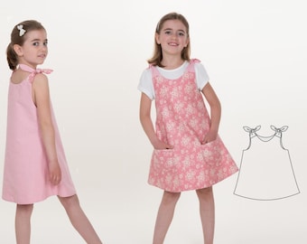 Girls Dress Pattern ANTONIA – 3-in-1 Pinafore and Reversible Dress PDF 9m–12y