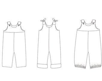 Wykrój krawiecki na ogrodniczki LILLI BO (PDF), kombinezon dwustronny, instrukcja ze zdjęciami, rozmiary 68/74-104/110