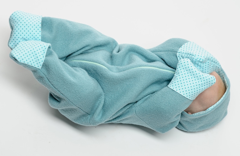 Hooded Baby Jumpsuit Pattern Digital Sewing PDF Download Infant Clothing Design Multiple Size Options Complete Instructions Bundle Zipper Closure Details Cuff Variation Options Easy Project Guide Instant Access Format