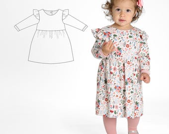 Wykrój sukienki retro ELLA PDF 2 warianty Rozmiary 50/56-98/104 A4 US Letter A0