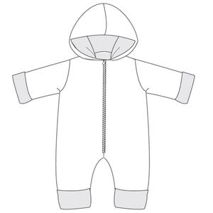Digital Sewing Pattern Baby Clothes Design PDF Download Hooded Jumpsuit Collection Infant Clothing Project Bundle Size Range One Month Eighteen Months Zipper Design Options Cuff Variations Complete Instructions Instant Download Format
