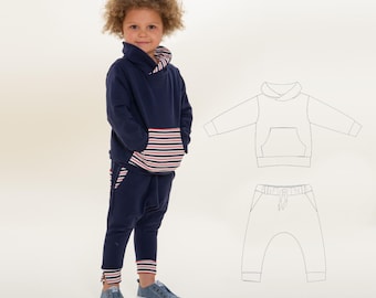 Zestaw wykrojów do szycia FLY DADO PDF Bluza z kapturem Harem Pants 2 w 1 Rozmiary 80/86-140/146