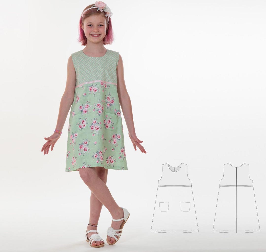 Sewing Pattern Dress A LINE PDF Zipper Pockets Sizes 92/98-152/158 2y ...