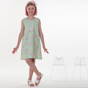 Girls Sleeveless Dress Sewing Pattern – Summer Pinafore Design – Easy DIY Project – Casual Cotton Dress with Pocket – Digital PDF Download