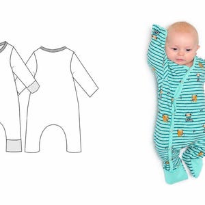 Baby Romper Pattern DAVID – Fold-Over Foot & Mitt Cuffs, Snap Front PDF 0m–4y