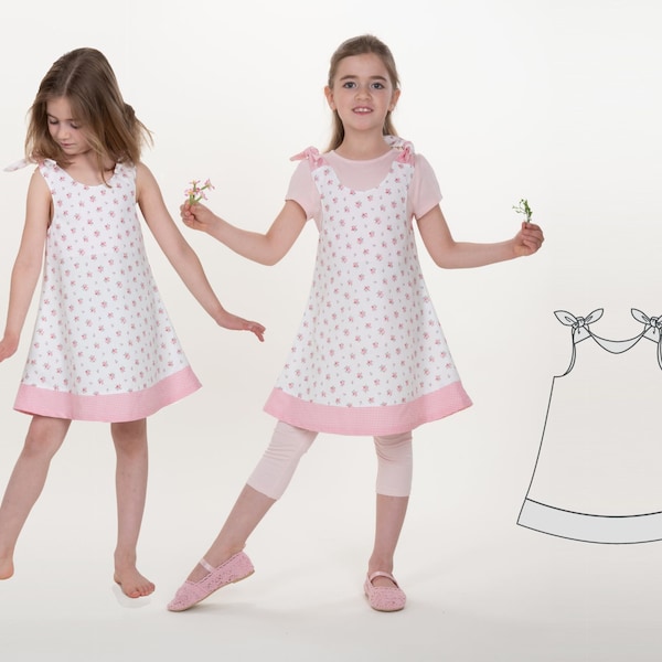 Girls A dress/pinafore sewing pattern, 6m to 11 y, Ebook pdf  by Patternforkids