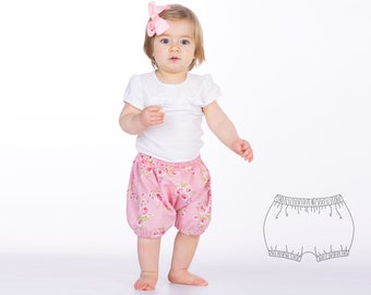 Kinder Baby Pumphose Schnittmuster pdf ohne Mittelnaht. Retro Shorts, Gummizug am Bund + Saum für Junge + Mädchen STELLA von Patternforkids