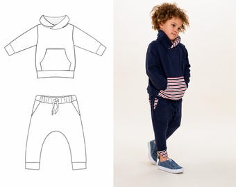 Hoodie Sewing Pattern FLY DADO – Kids Hoodie 12m–11y & Harem Pants 2y–11y PDF