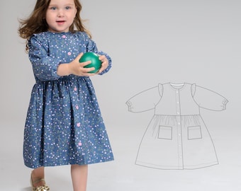 Sewing Pattern Dress MIMI PDF 2 Views Button Front Sizes 6m-7y