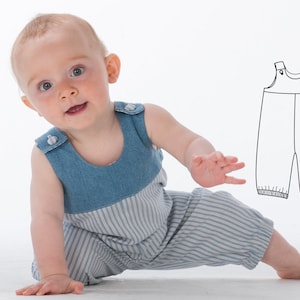 Baby Overalls Pattern – Jumpsuit Sewing Project – Button Strap, Elastic Hem – Newborn & Infant Clothing, Summer Outfit, sizes 6m-5y