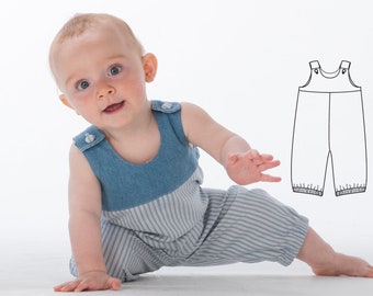 Kinder Schnittmuster pdf Baby Overall/ Lange Hose für Jungen oder Mädchen mit der gefütterten Passe zum Knöpfen  BOBBY von Patternforkids