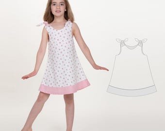 Wykrój sukienki dla dziewczynki ANTONIA – tunika i sukienka-sukienka, 3 warianty – rozmiary 74–152 – plik PDF do pobrania natychmiast