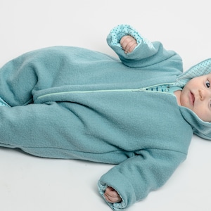 Infant Clothing Pattern Digital Download Baby Sewing Project PDF Bundle Hooded Jumpsuit Design Multiple Size Options Complete Instructions Zipper Closure Details Cuff Variations Included Easy Sewing Guide Instant Access Format