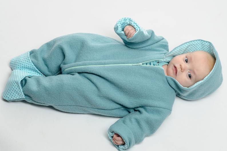 Infant Clothing Pattern Digital Download Baby Sewing Project PDF Bundle Hooded Jumpsuit Design Multiple Size Options Complete Instructions Zipper Closure Details Cuff Variations Included Easy Sewing Guide Instant Access Format