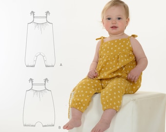 Girls baby/toddler jumpsuit, sleeveless, with bow, sewing pattern pdf. NELE by Patternforkids.