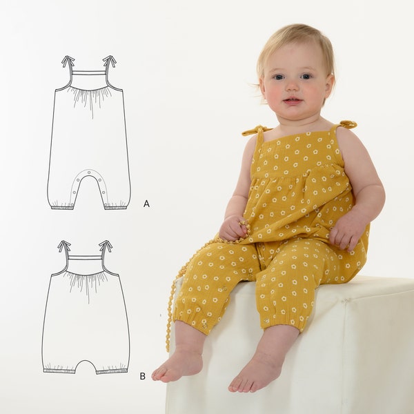 Schnittmuster Overall/Jumpsuit Baby/Kleinkind Mädchen Ärmellos mit schleife Größen 50-104 NELE Patternforkids