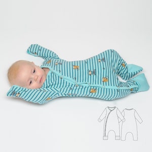 Baby romper/coverall sewing pattern with mitten cuffs and footie cuffs ,sizes 0m-4y pdf David from Patternforkids