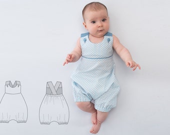 Schnittmuster pdf Kinder Baby Latzhose Overall für Junge + Mädchen mit Trägern, Paspel + Gummizug im Rückenteil PHIL von Patternforkids