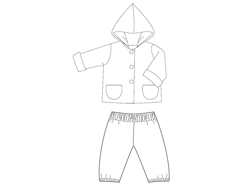 Genähtes Baby-Set mit Jacke und Hose aus French Terry, flach arrangiert