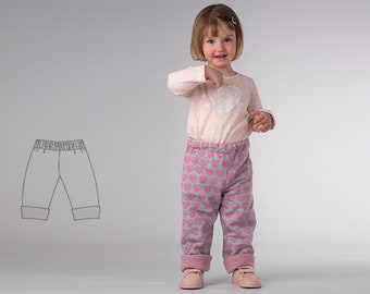 Patrón de costura de pantalón sencillo reversible y forrado para niños ebook pdf para niñas + niños. libro electrónico pdf FIOCCO de Patternforkids