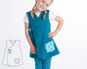 Sewing Pattern Wrap Dress Reversible Jacket MARIE LENA PDF Sizes 86/92-122/128 18m-8y