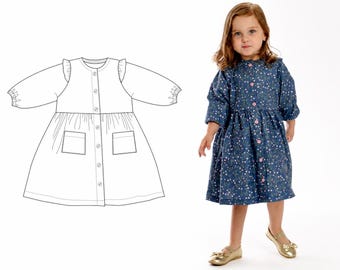 Button Front Dress Pattern MIMI – Girls Dress PDF Long Sleeve & Sleeveless 6m–7y