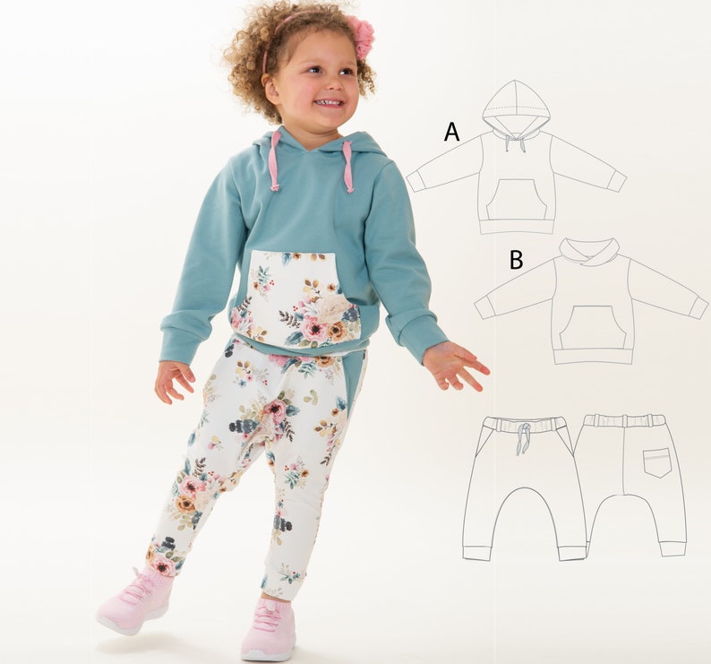 Schnittmuster Sweatshirt Hoodie und Haremshose, Jogginghose Größen 80 146 von Patternforkids Bild 1