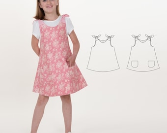 Reversible Dress Pattern JULE – Girls Tunic with Bow & Pocket PDF 9m–12y