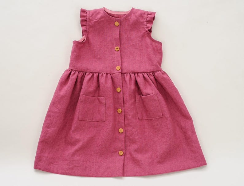 Sewing Pattern Tutorial PDF Download Digital Guide Girls Dress Instructions Beginner Friendly Project Multiple Size Range Button Front Style Ruffle Bodice Design Gathered Skirt Detail Complete Photo Instructions Easy Learning Steps