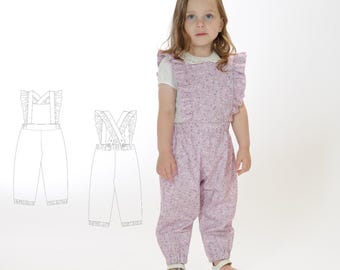 Patron de couture pour salopette bébé DAISY – Salopette fille à volants PDF 68/74–116/122