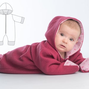 Schnittmuster Kapuzen-Jumpsuit Baby | PDF Nähanleitung Hooded Romper mit Reißverschluss & Bündchen | Gr. 56-86 | Anfängerfreundlich