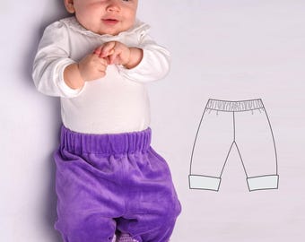 Sewing Pattern Reversible Pants FIORETTO PDF Elastic Waist Cuffs Sizes 0m-4y