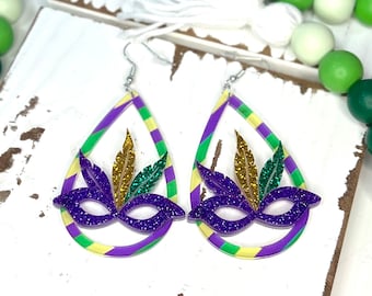 Sparkle Fat Tuesday Mardi Gras Mask Earrings