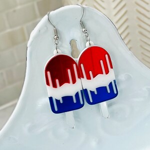 4th Red White & Blue Fire Cracker Rocket Popsicle Earrings