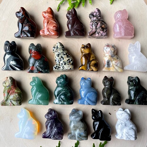 Cat Crystal Carving Kitty Carved Crystal Statue Animal Etsy
