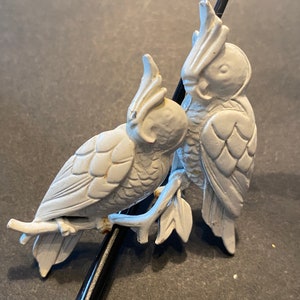 Vintage Parrot Toucan Bird Pari on Branch Brooch Pin - Silver Pin with White primer