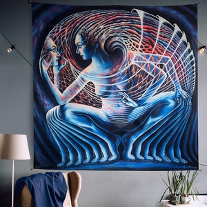 Tapestry “Realization” 60x60, visionary spiritual psychedelic contemporary artwork by Olga Klimova