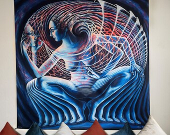 Tapestry “Realization” 60”x60”, visionary festival fabric/deco/ batik/sublimation/print art/wall decor by Olga Klimova