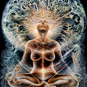 Divine Feminine canvas print; visionary art by Olga Klimova; 3 sizes, stretched on bars, visionary spiritual psychedelic artwork