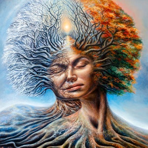 Print on canvas &quot;Seasons&quot;, 11x9 and 30x24 inches, limited edition, stretched on bars, visionary psychedelic surreal art by Olga Klimova