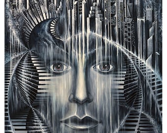 Paper print "Megalopolis", 11x8.5 and 22x17 inches,  visionary cityscape surreal contemporary  art by Olga Klimova
