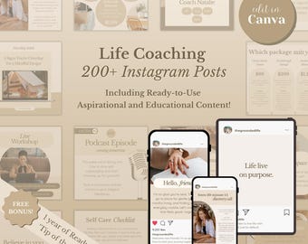 Instagram Post Template Bundle for Life Coaches | Canva Editable | Coaching Social Media Templates | Wellness & Mindset Content | LC01