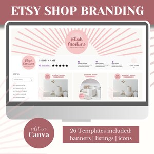 Etsy Shop Kit for Etsy store template for Etsy banner template Etsy Canva templates editable Etsy listings Etsy branding templates | BC01