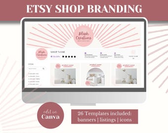 Etsy Shop Kit for Etsy store template for Etsy banner template Etsy Canva templates editable Etsy listings Etsy branding templates | BC01