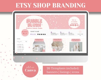 Etsy Shop Kit for Etsy store template for Etsy banner template Etsy Canva templates editable Etsy listings Etsy branding templates | BB01