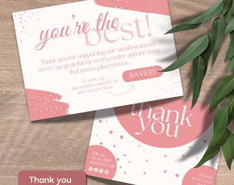 Brand thank you card for small business packaging insert editable thankyou card for branding custom thankyou card template | BB01