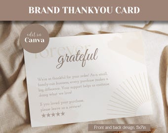 Brand thank you card for small business packaging insert editable thankyou card for branding custom thankyou card template |  SS01