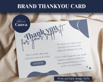 Brand thank you card for small business packaging insert editable thankyou card for branding custom thankyou card template | MH01